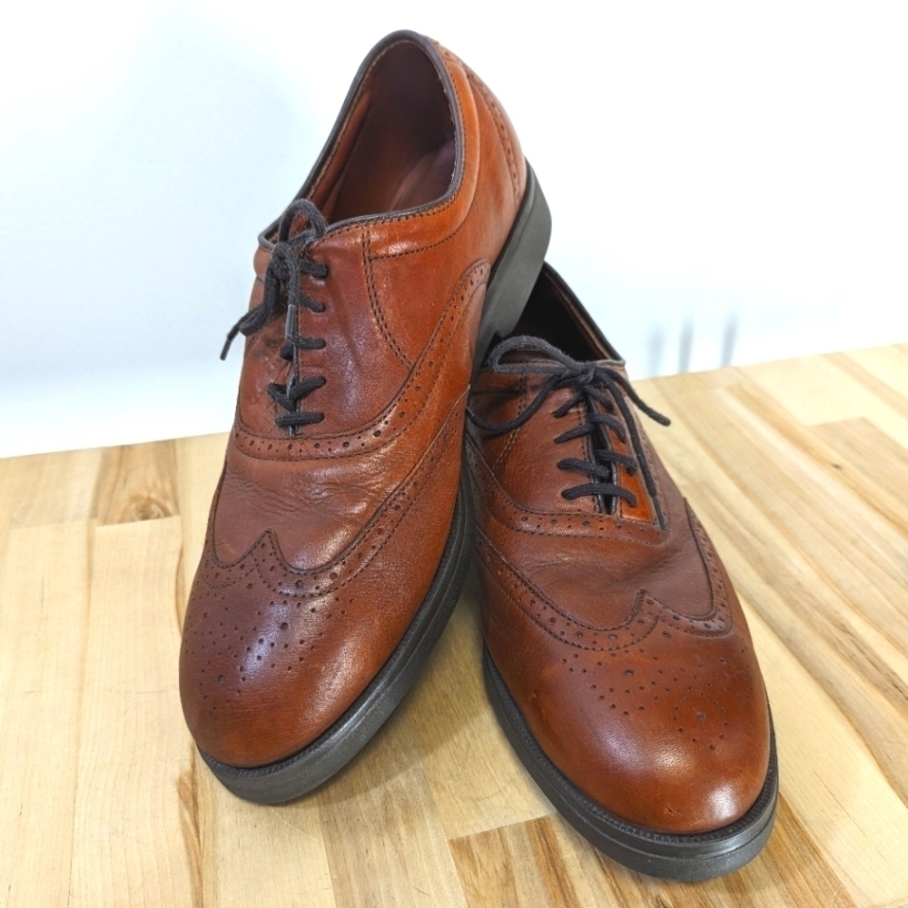 Men's Vintage Iron Age Wingtip Work Shoes Steel Toe, 11 Brown Leather C/75 I/75